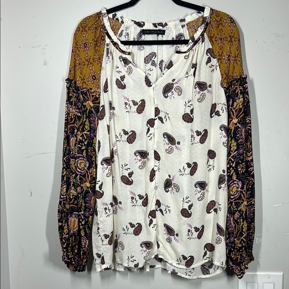 Jane and Delancey Anthropologies Cream Long Sleeve Peasant Balloon Sleeve Blouse